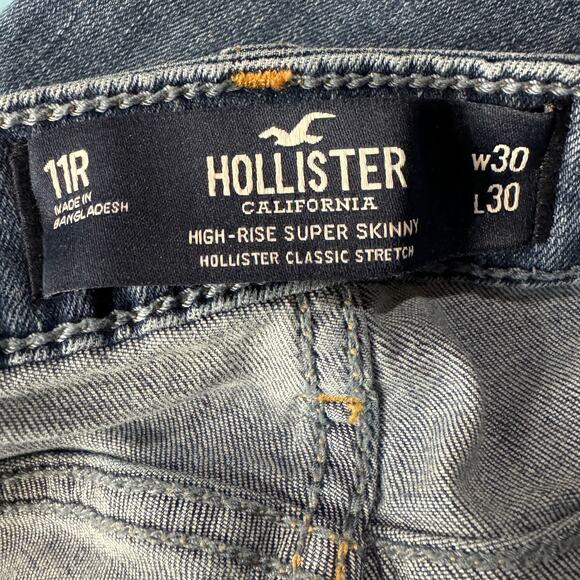 Hollister SZ 11R Hi-Rise Super Skinny Jeans Distressed Stretch Chewed Hems Blue - Picture 9 of 11